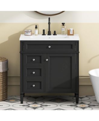 30inch Bathroom Vanity with Top Sink Modern Bathroom Storage Cabinet with 2 Drawers and a Tip out Drawer Single Sink Bathroom Vanity