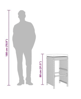 Garden Bar Stool Set of 4 Grey PE rattan Standard