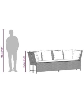 Patio Sofa with Cushions Gray Poly Rattan