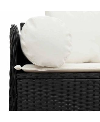 Garden Sofa Black PE Rattan, Powder-Coated Steel 3-Seater