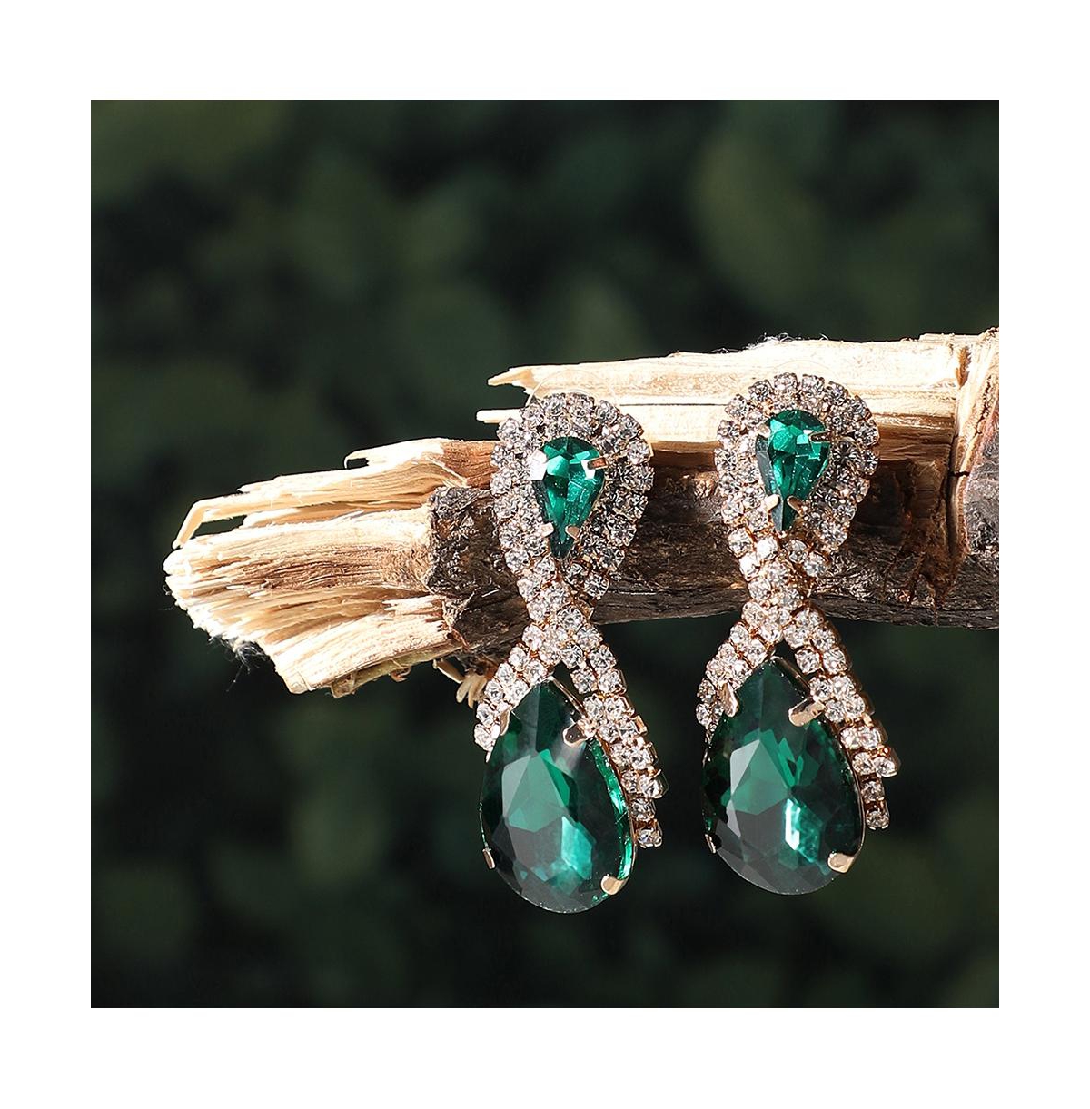Sohi Teardrop Stone Drop Earrings In Green