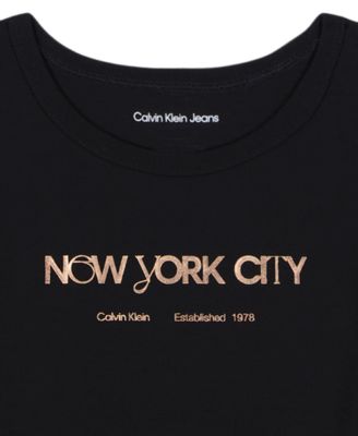 Girls' 7-16 Foil Ribbed Knit Short Sleeve T-Shirt