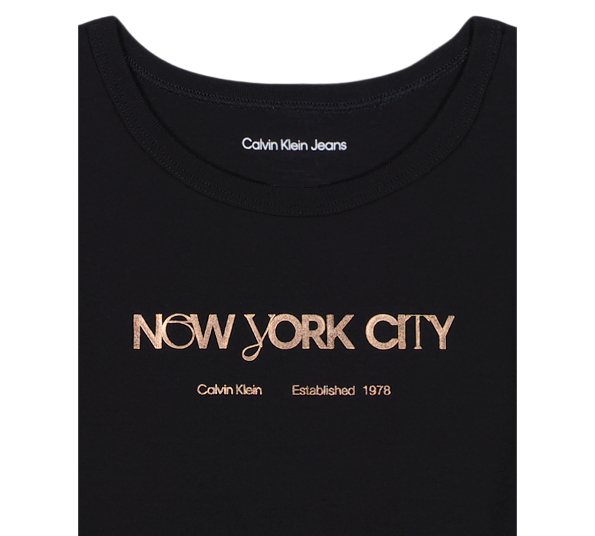 Calvin Klein Girls 7-16 Foil Ribbed Knit Short Sleeve T-shirt In Black