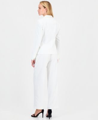 Women's Pinstripe Shawl-Collar Mid-Rise Pantsuit, Regular & Petites