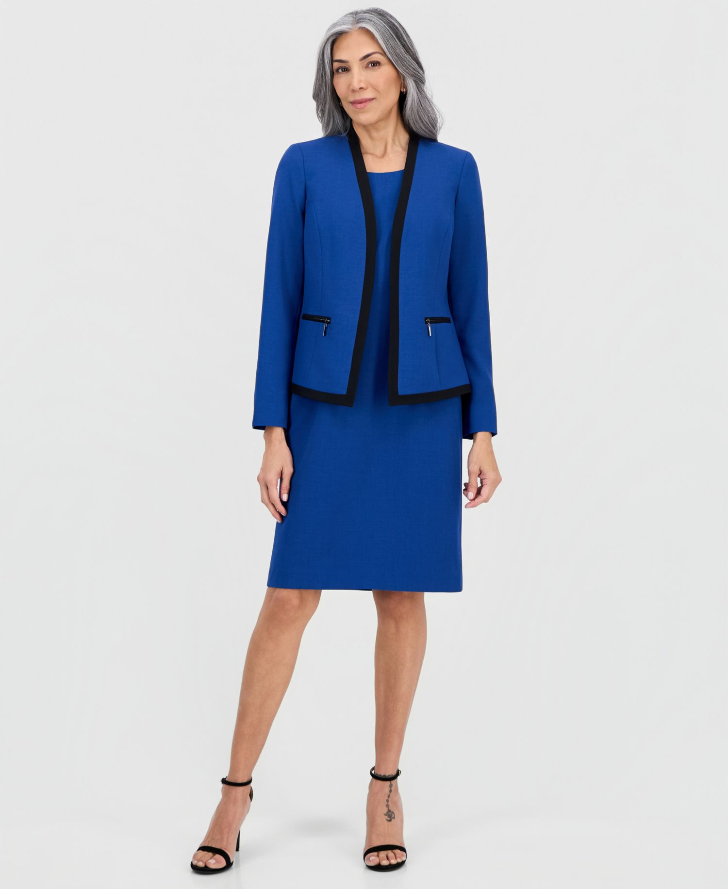 Women's Collarless Open-Front Ponte Jacket & 2 Piece Dress Suit, Regular & Petites