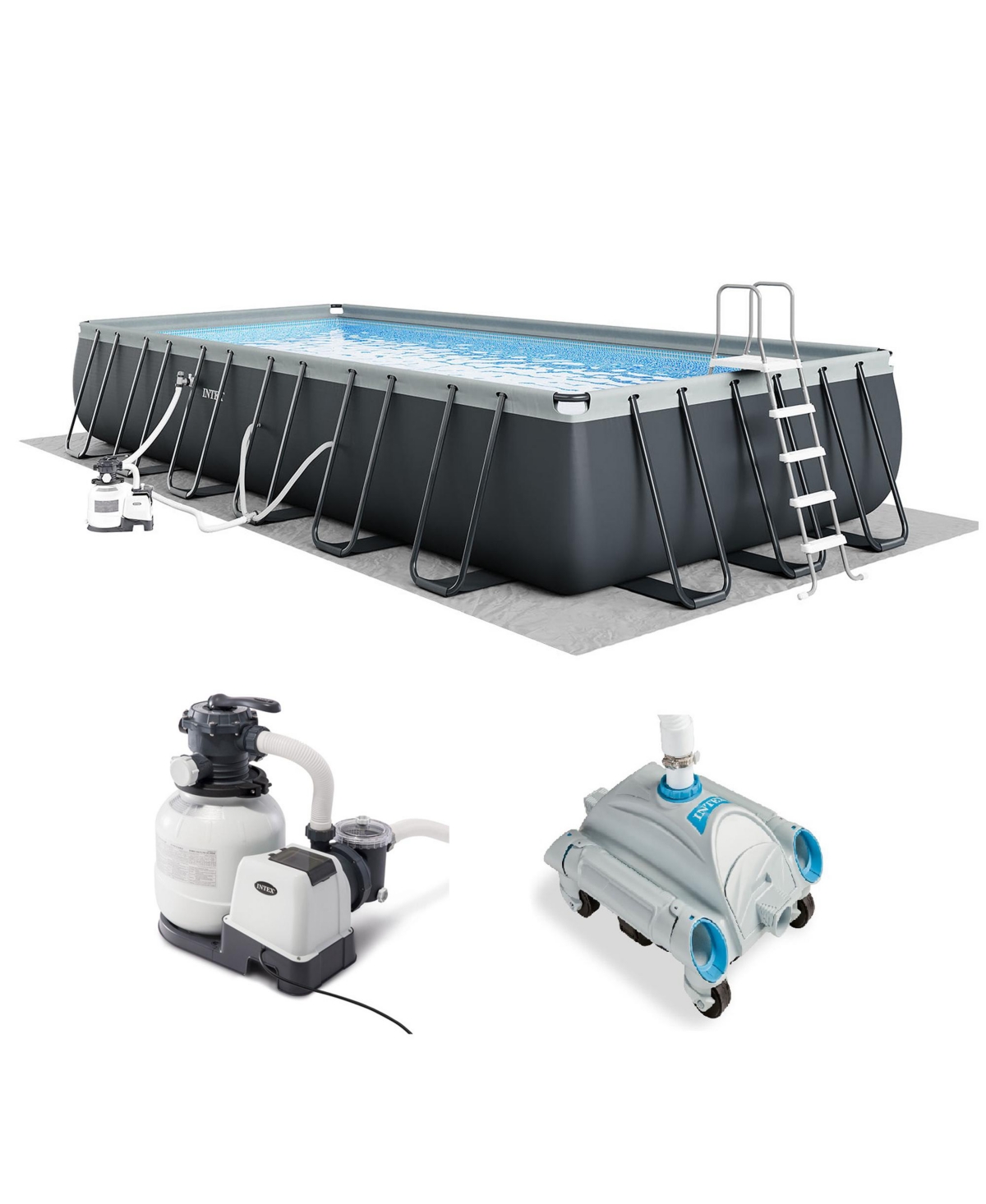 Intex Ultra Xtr 24ft x 12ft x 52in Rectangular Frame Pool & Sand Vacuum Cleaner