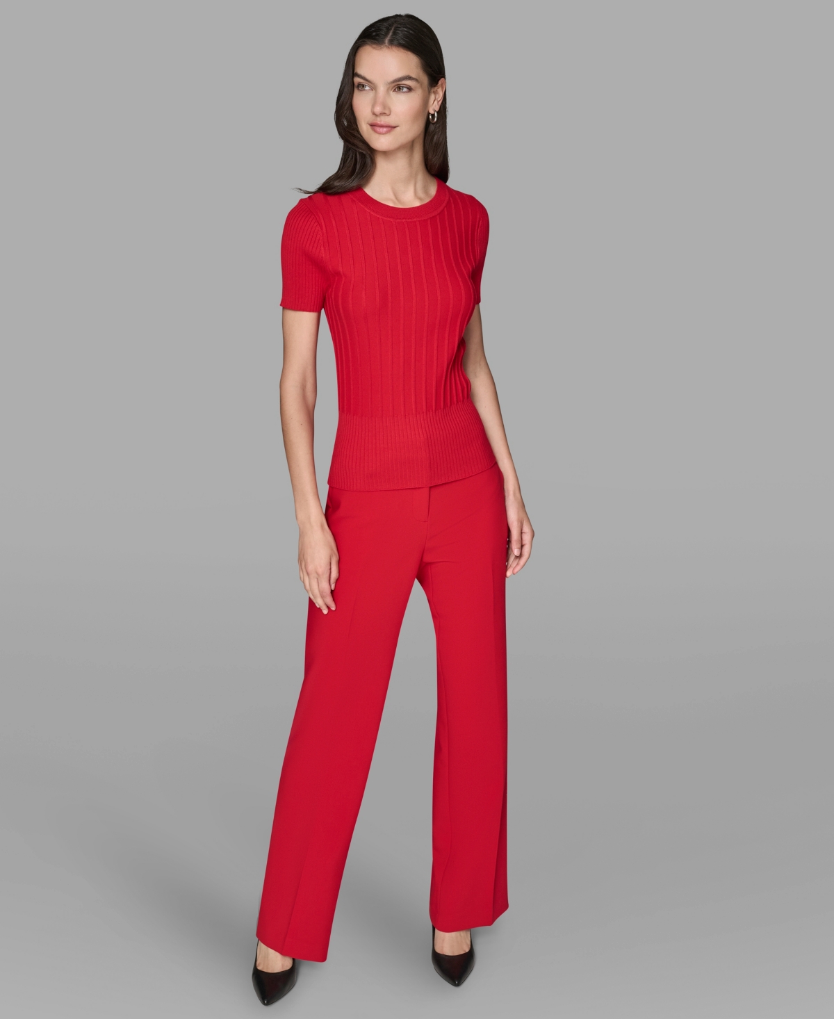 Karl Lagerfeld Women's Short Sleeve Sweater Knit Top In Red