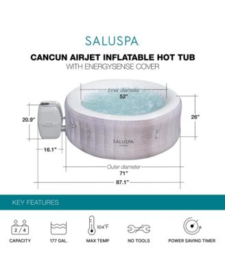 SaluSpa Cancun 2 to 4 Person Inflatable Hot Tub, Energy-Efficient Spa