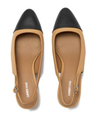 Women's Leather Slingback Cap Toe Kitten Heels