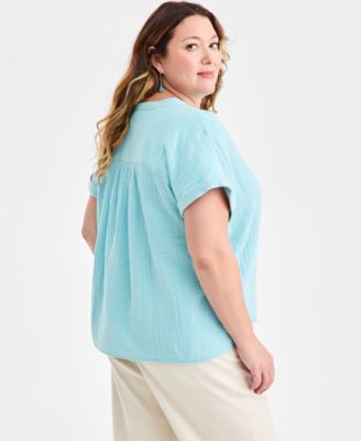 Plus Size Cotton V-Neck Dolman-Sleeve Top, Macy's Exclusive