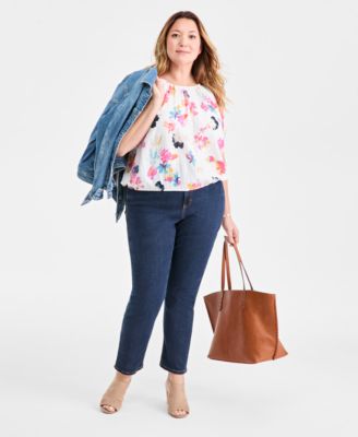 Plus Size Cotton Puff-Sleeve Bubble Top, Macy's Exclusive