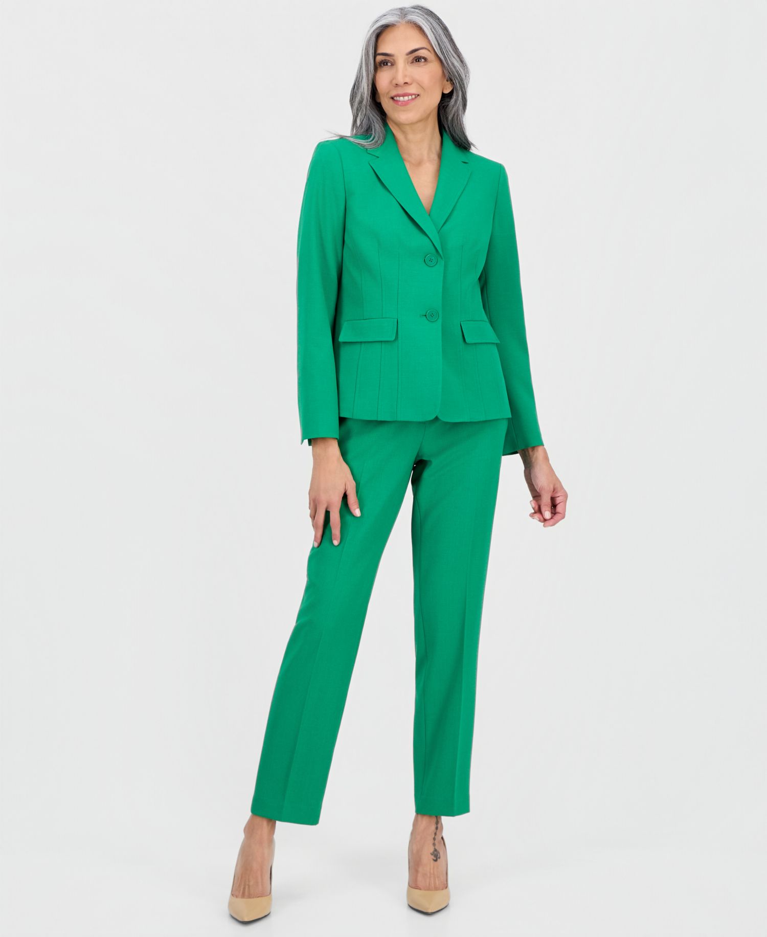 Women's Notch-Lapel Mid-Rise 2 Piece Pantsuit