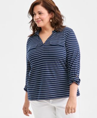 Style & Co - Plus Size Collared V-Neck Knit Top