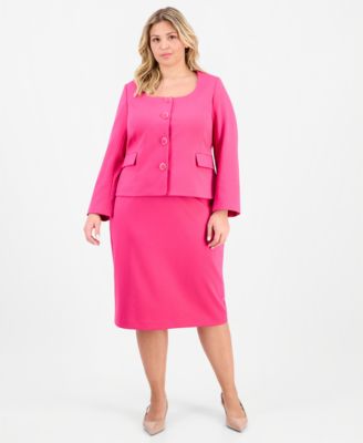 Plus Size Square-Neck Button-Front Ponte Skirt Suit 