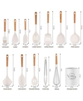 13-Piece Silicone Kitchen Utensils with Wooden Handles Set