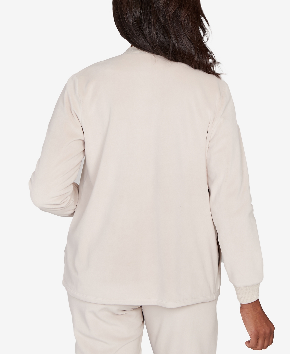Alfred Dunner Petite Calm Luxe Open Front Rib Trim Cardigan In Neutral