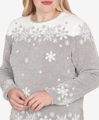 Petite Stockbridge Snowflake Embroidery Chenille Sweater