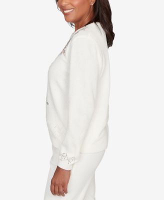 Petite Vienna Floral Embroidered Chenille Sweater