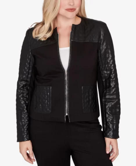 Petite Barcelona Zip Front Stretch Ponte Jacket - Black