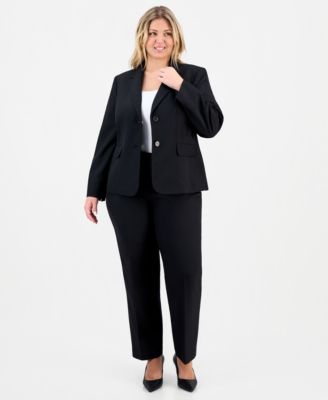 Le Suit - Plus Size Notch-Lapel Mid-Rise Pantsuit