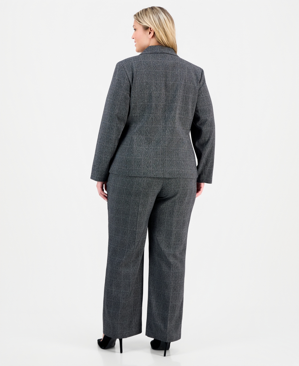 Le Suit Plus Size Flap-pocket Mid-rise Wide-leg Pantsuit In Gray