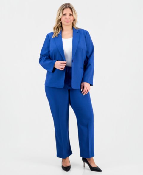 Женские комплекты Le Suit Plus Size Notch-Lapel Mid-Rise 2 Piece Pantsuit, цвет: Синий ночной