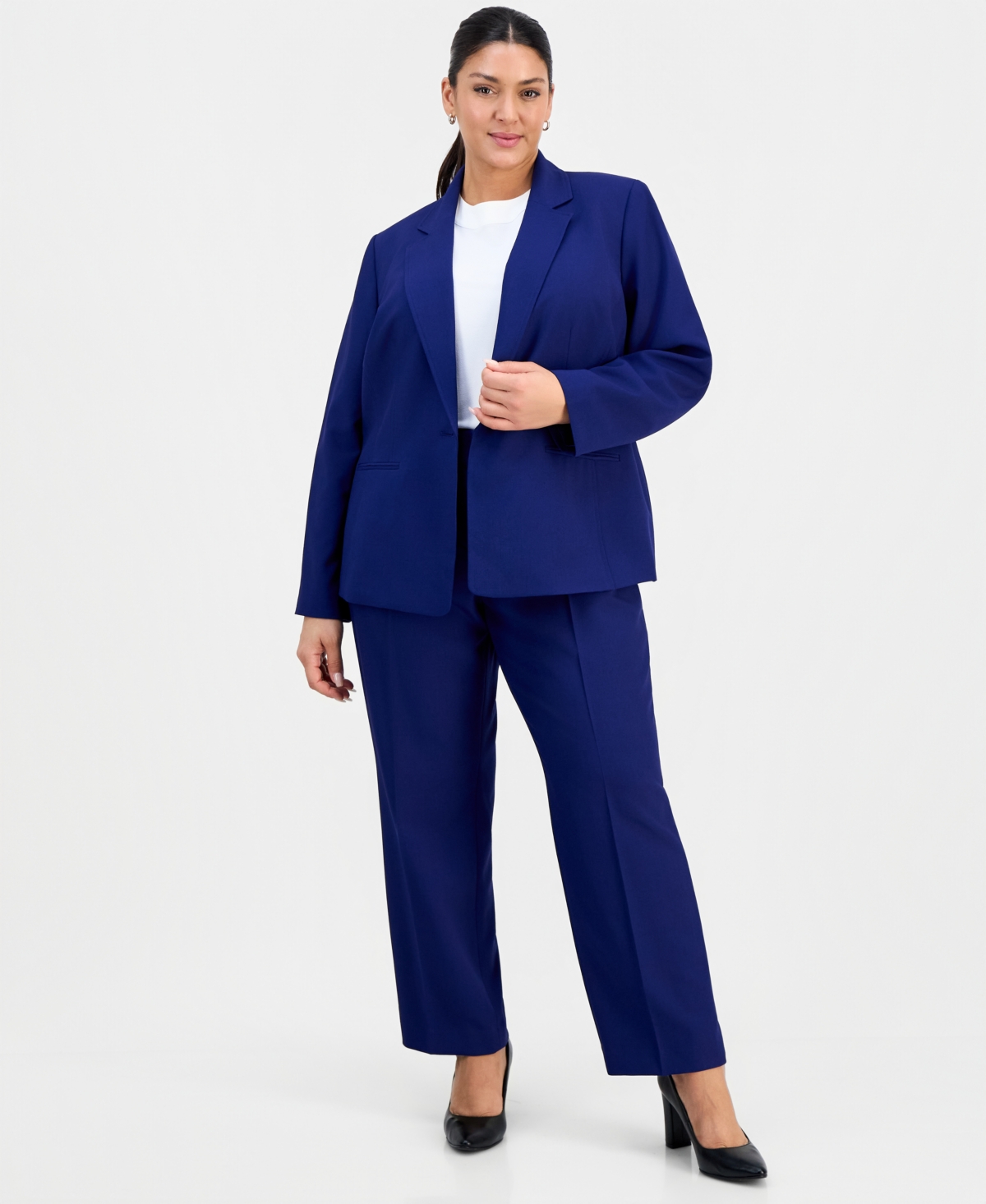 Le Suit Plus Size Notch-lapel Mid-rise Pantsuit In Purple