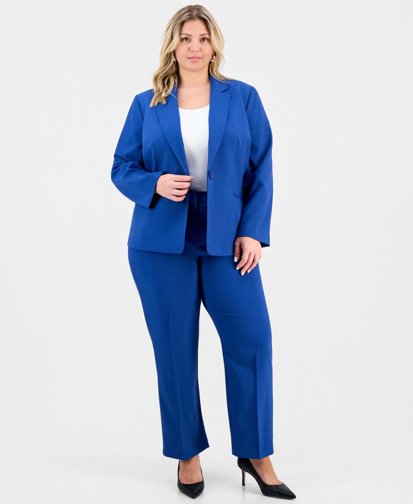 Женские комплекты Le Suit Plus Size Notch-Lapel Mid-Rise 2 Piece Pantsuit, цвет: Синий ночной — фото 2