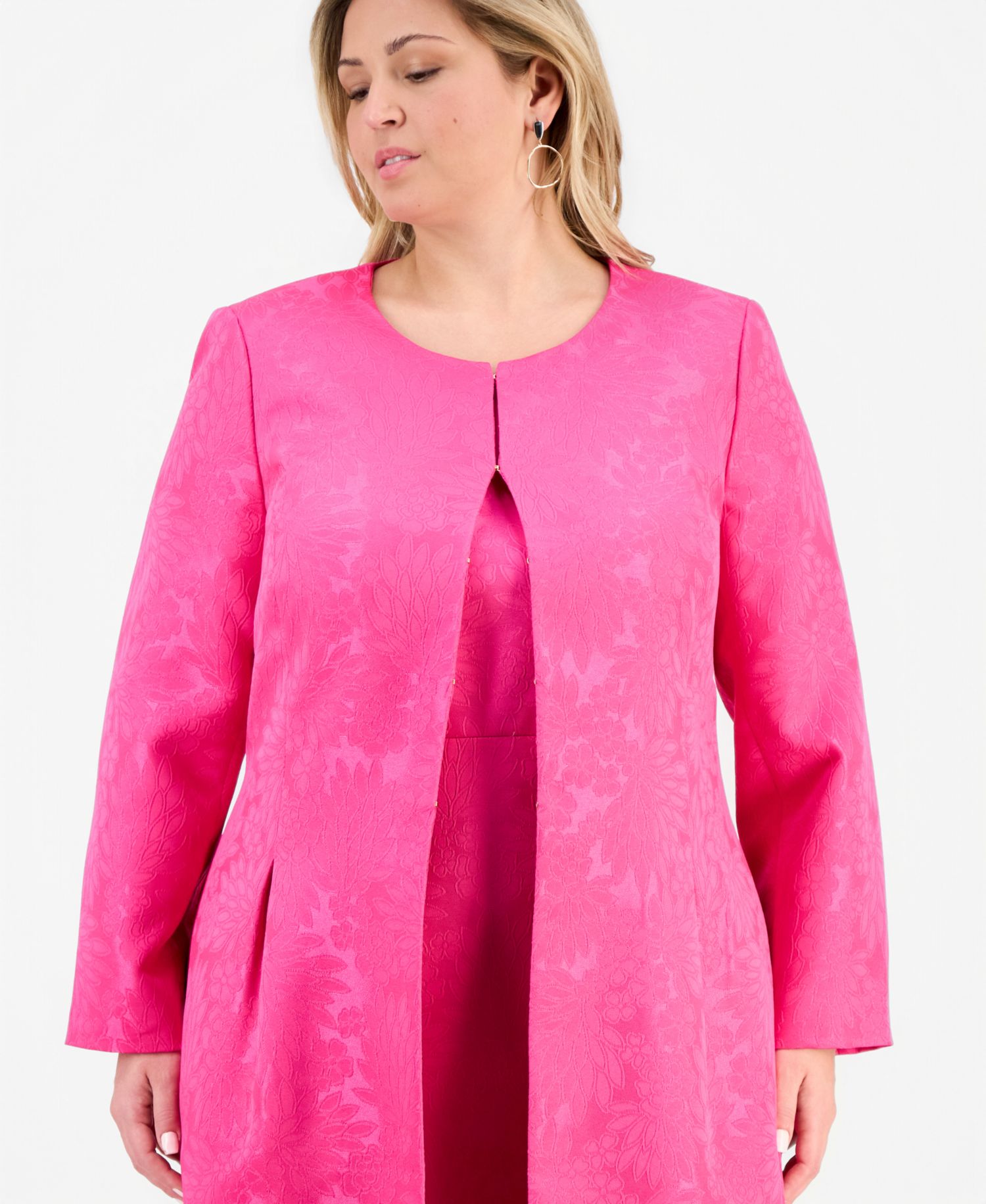 Plus Size Floral-Jacquard Topper & Sheath 2 Piece Dress Suit
