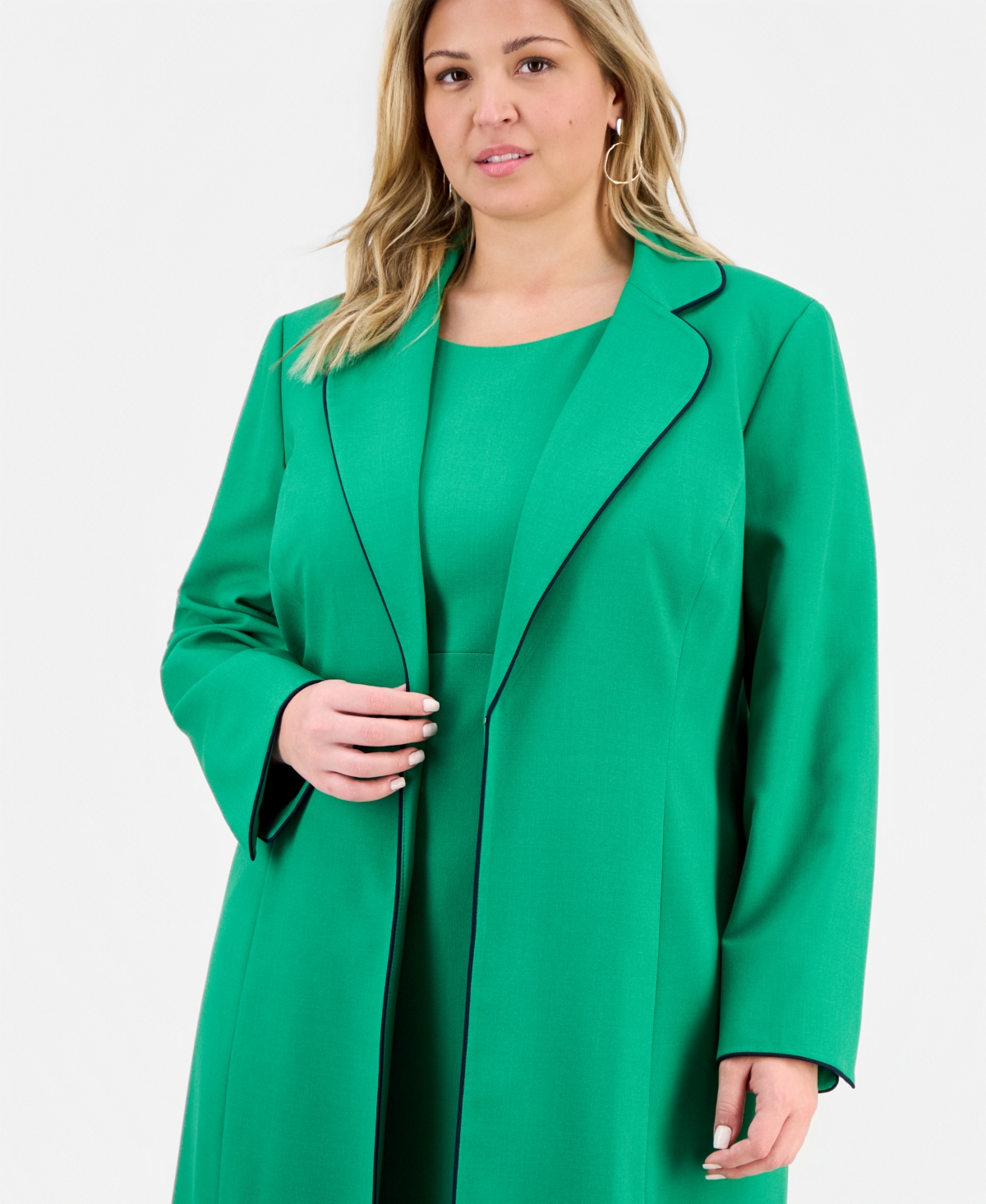 Le Suit Plus Size Open-front Jacket & Round-neck Sheath Dress In Green