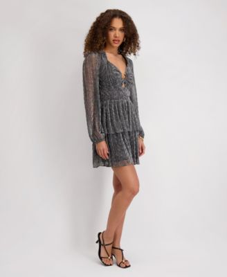 Women's V-Neck Textured Metallic Knit Dress