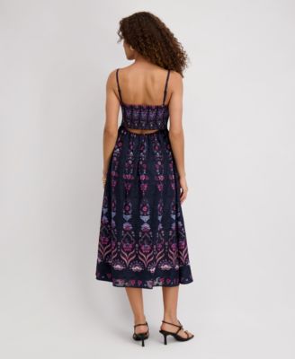 Women's Square Neck Printed Chiffon Dress