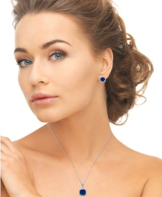 2-Piece Set Lab Grown White Opal (2 ct. t.w.) Cushion Halo Pendant Necklace with Matching Earrings in Sterling Silver (also in Sapphire)