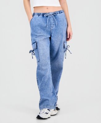 Juniors' Ultra Cozy Bow Cargo Pull-On Jeans 