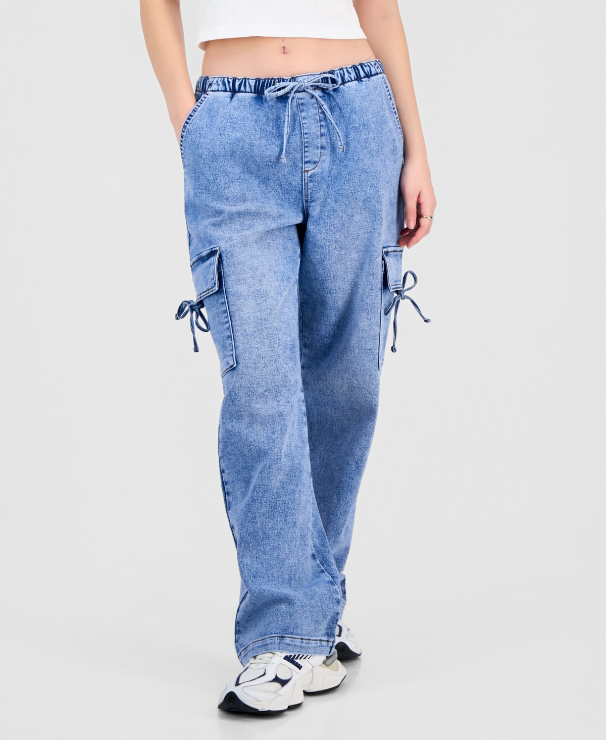 Vanilla Star Juniors' Ultra Cozy Bow Cargo Pull-on Jeans In Blue