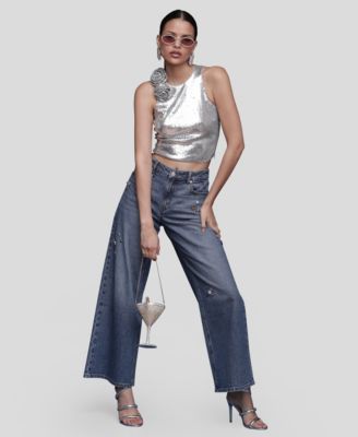 Women's Bejeweled Wide Leg Jeans