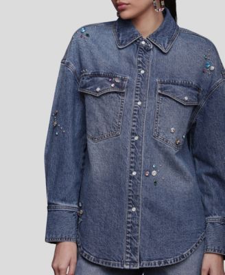 Women's Bejeweled Long Sleeves Oversized Shirt