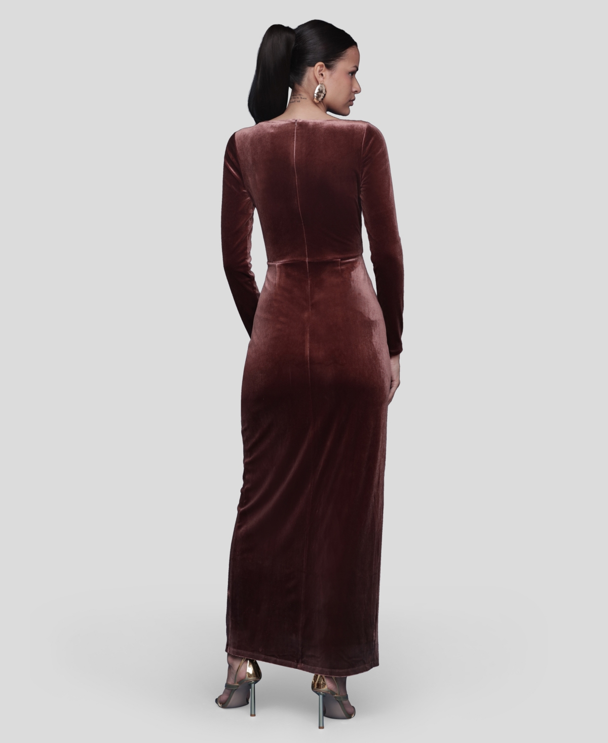 Avec Les Filles Women's Asymmetric Drape Long Sleeves Maxi Dress In Brown