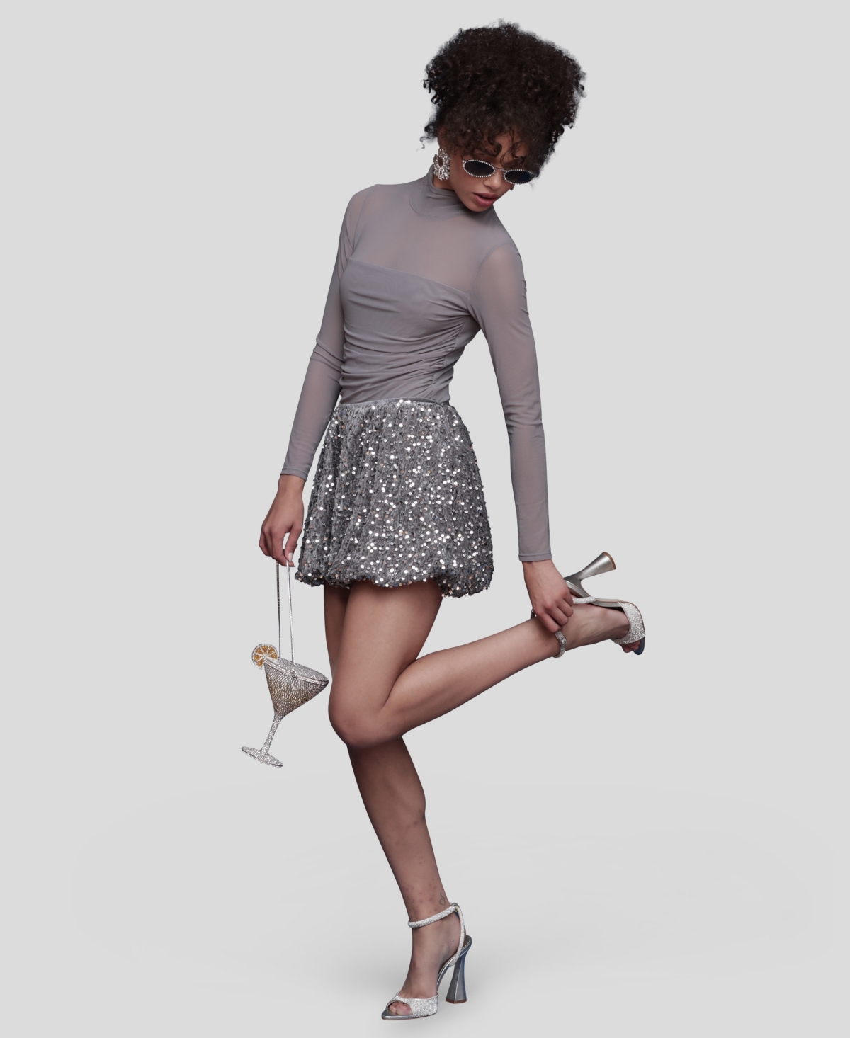 Avec Les Filles Sequin Velvet Bubble Miniskirt In Blue