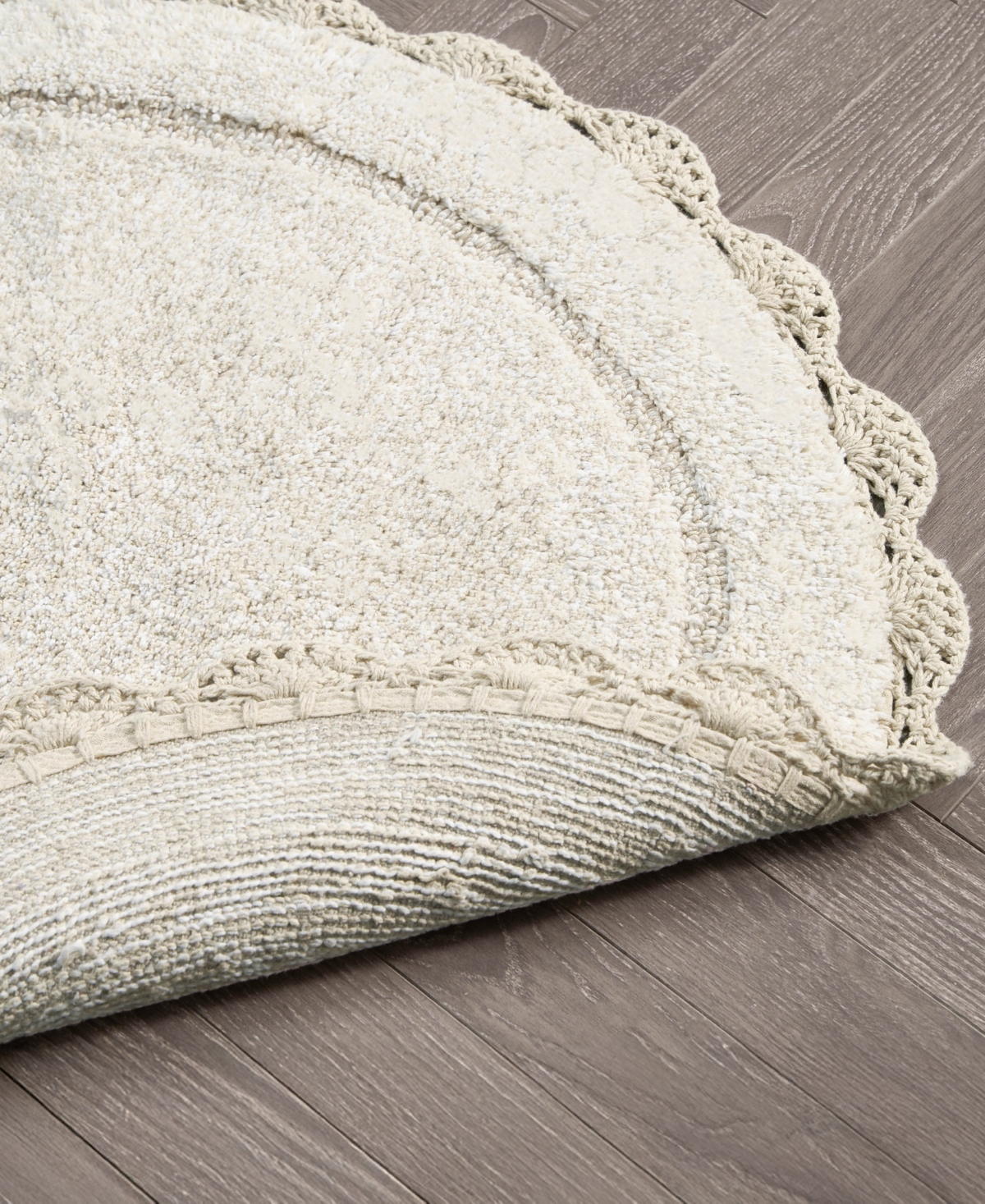 Laura Ashley Crochet Cotton Bath Rug, 26" Round In Neutral