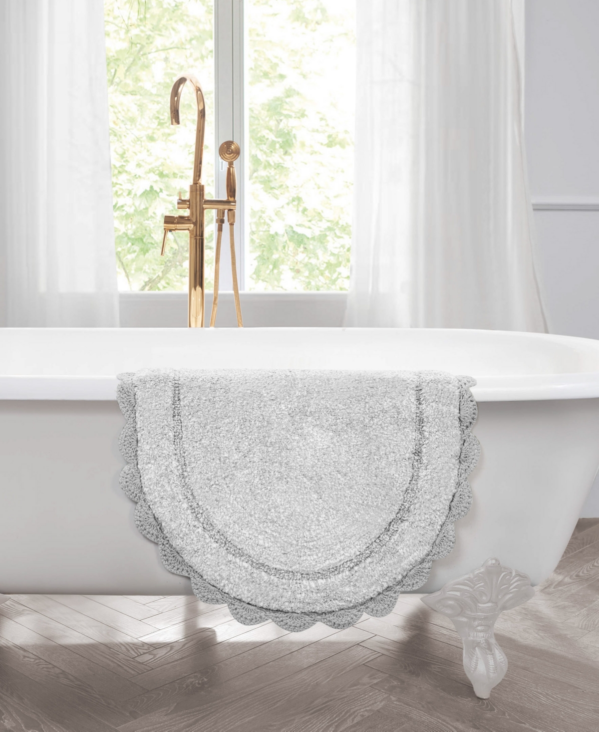 Laura Ashley Crochet Cotton Bath Rug, 24" X 60" In Gray