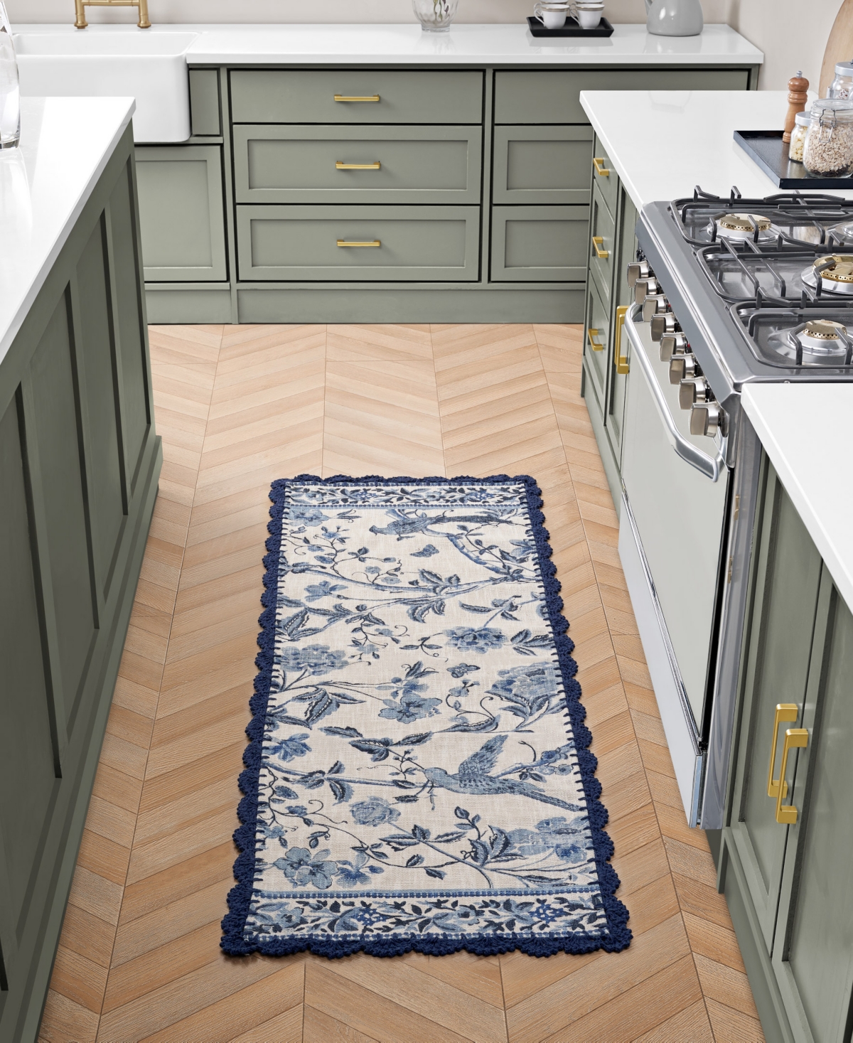 Laura Ashley Crochet Border Cotton Runner Rug, 20" X 60" In Multi