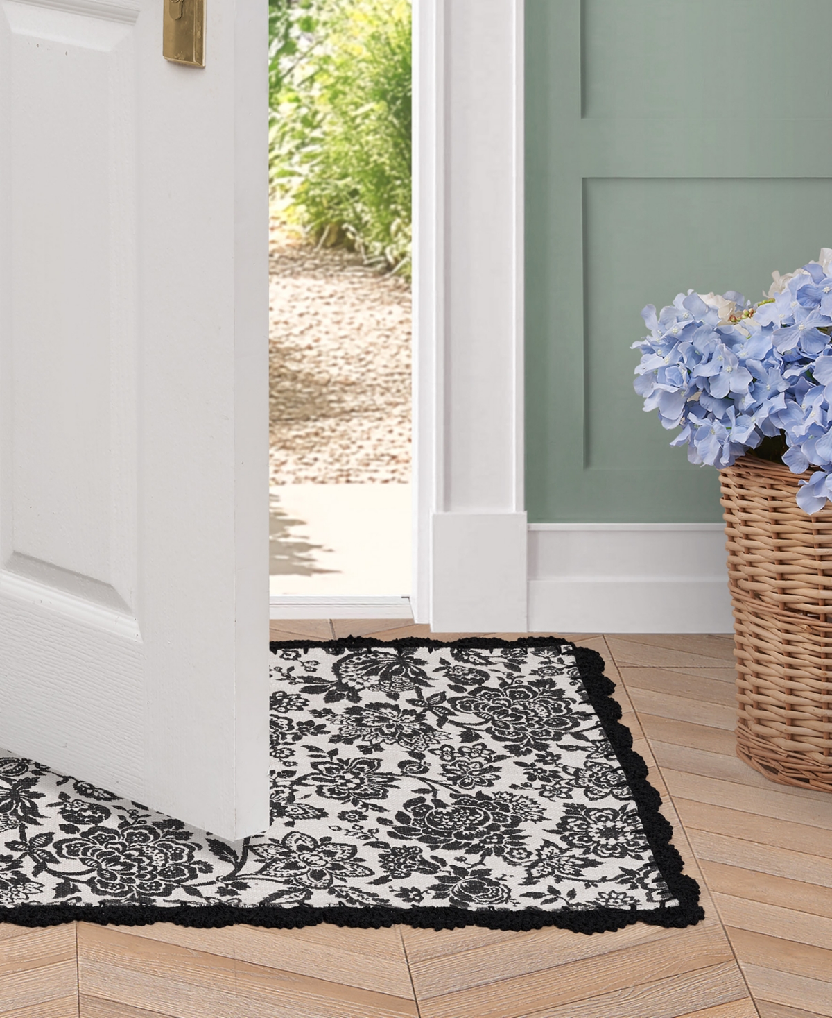 Laura Ashley Crochet Border Cotton Runner Rug, 26" X 45" In Black