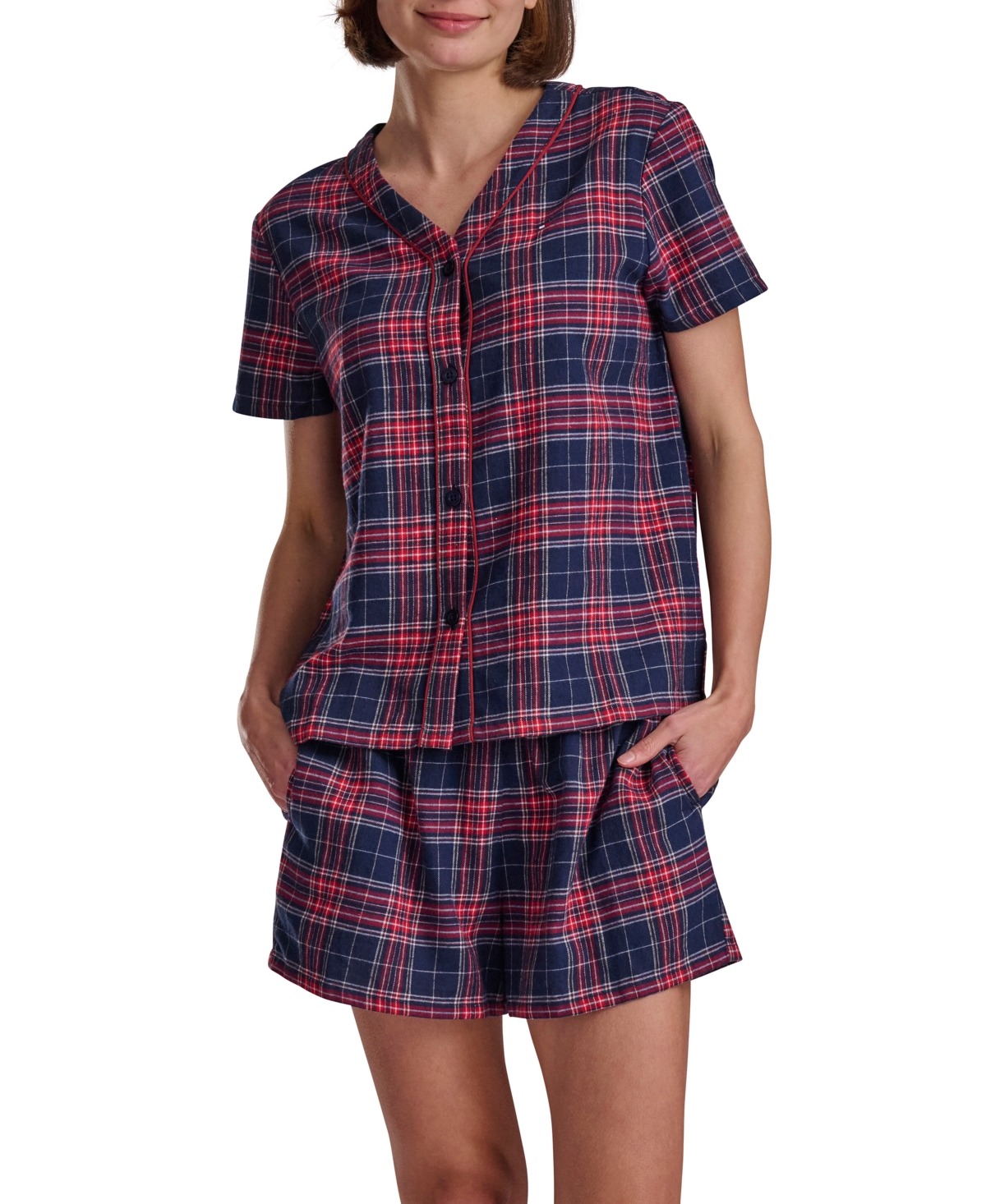 Tommy Hilfiger Women's 2-piece Shorts Sleeve Top And Boxer Set In Blue