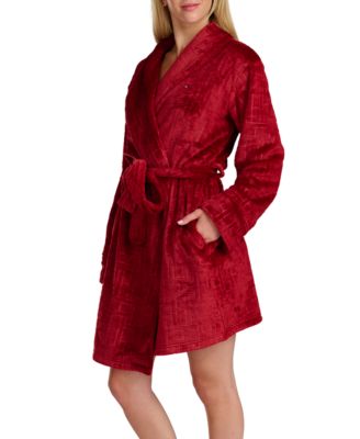 Women's Debossed Long Sleeves Plush Short Robe