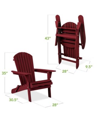 Folding Adirondack Chair Outdoor, Wooden Accent Lounge Furniture w/ 350lb Capacity