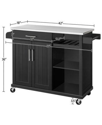 36" Stainless Steel Top Kitchen Island Cart with Storage