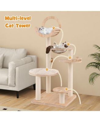 4-in-1 Building Block Cat Tree w/ Space Capsule Nest Padded Platform Hanging Toy