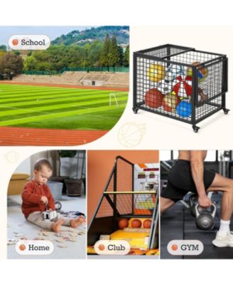 Ball Cart Storage, Rolling Basketball Bin with Wheels for Garage, School, Gym, Sports Equipment and Toy Organizer