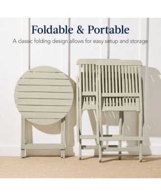 3-Piece Acacia Wood Bistro Set, Folding Patio Furniture w/ 2 Chairs, Table